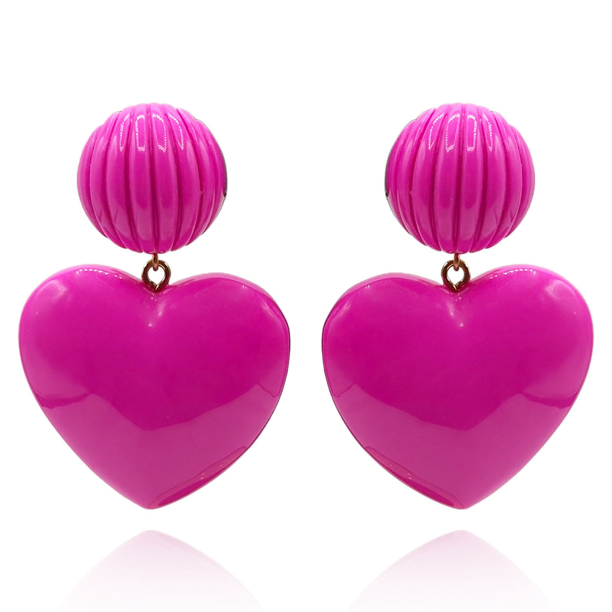Amour Carved Fuschia Resin Pierced Heart Drop Earrings