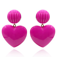 Amour Carved Fuschia Resin Pierced Heart Drop Earrings