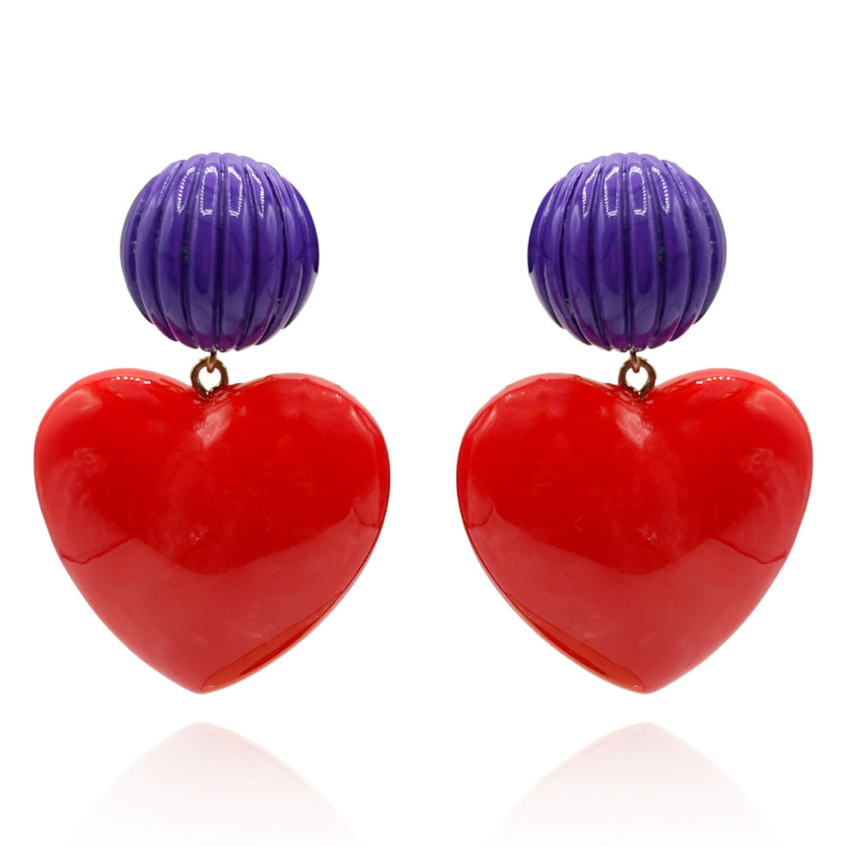 Amour Carved Purple Clip Resin With Ruby Red Resin Heart Drop