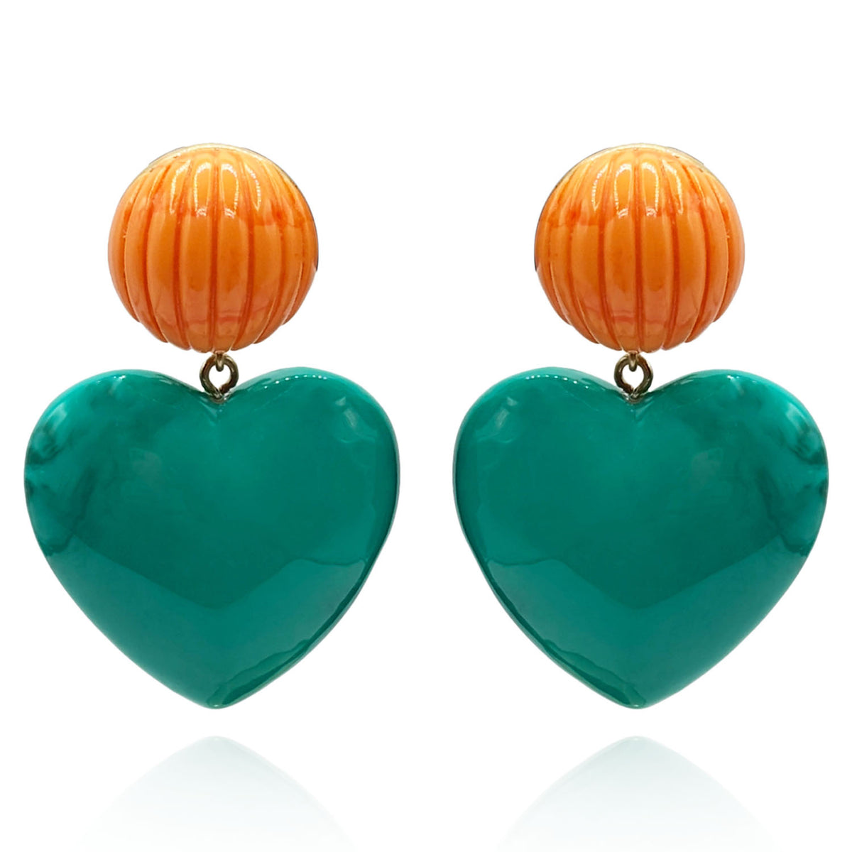 Amour Carved Coral Clip Resin With Jade Resin Heart Drop