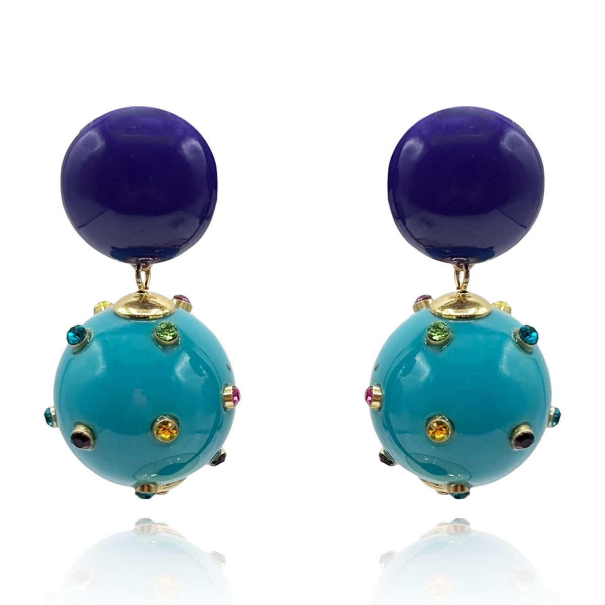 Valentina Purple And Turquoise Resin Studded Pierced Earrings