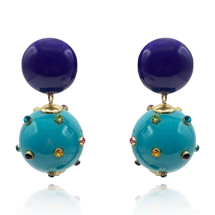 Valentina Purple And Turquoise Resin Studded Pierced Earrings