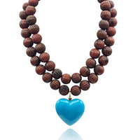 Amour Carved Tortoise Resin Beads With Turquoise Resin Heart Pendant