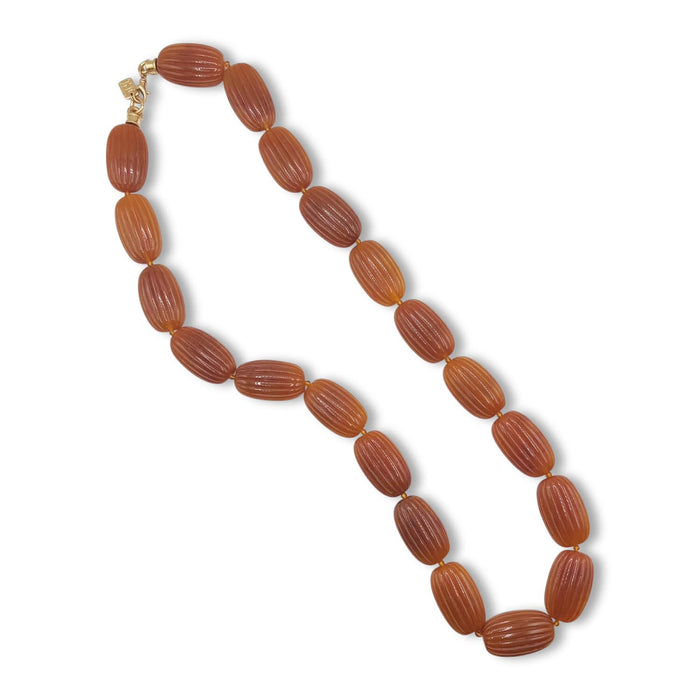 Renata Large Amber Resin Carved Bead Necklace