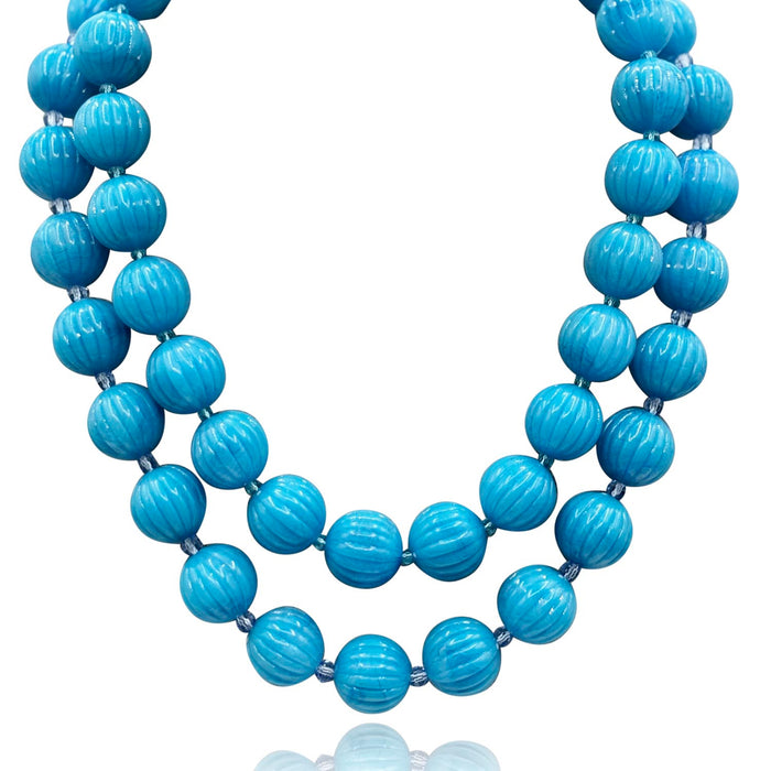 Vicenza Turquoise Carved Seventeen And One Half Inches  Melon Bead Necklace
