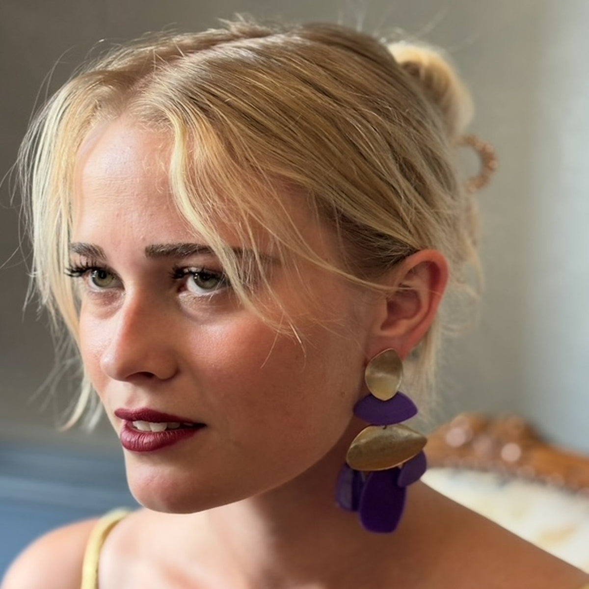 Danielle Amethyst Resin And Worn Gold Pierced Earrings