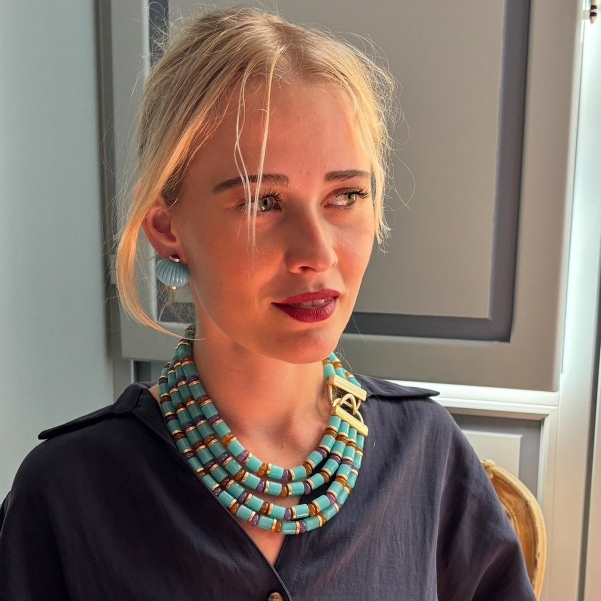 Zita Multi Strand Turquoise Multi Color Resin Necklace