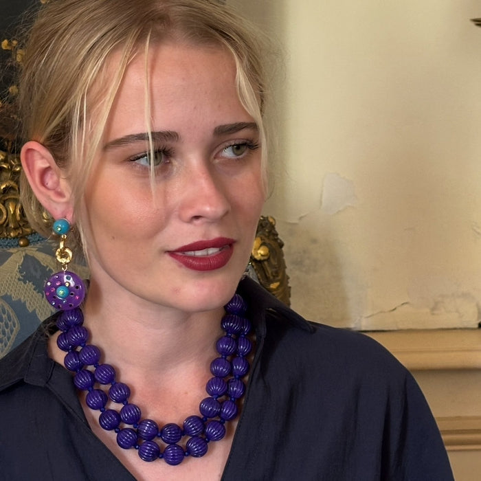 Renata Large Amethyst Resin Carved Bead Necklace