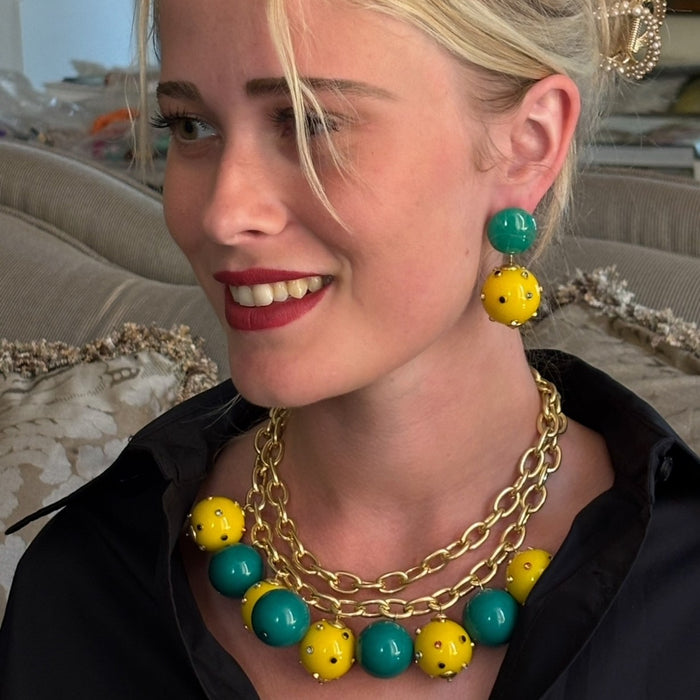 Valentina Studded Amber And Jade Studded Ball Necklace