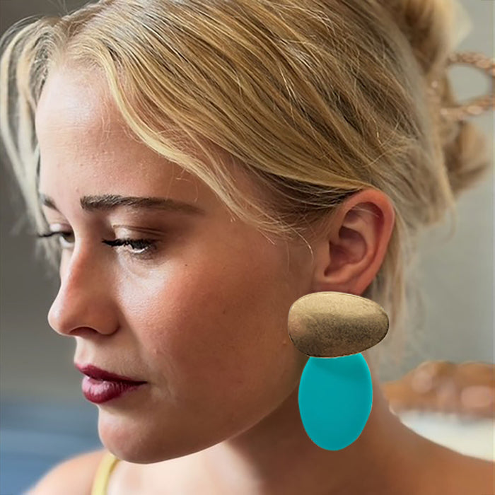 Chiara Worn Gold And Turquoise Pierced Resin Drop Earrings