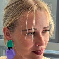 Patrizia Green Resin Pierced Top Earrings With Amethst Resin Drops