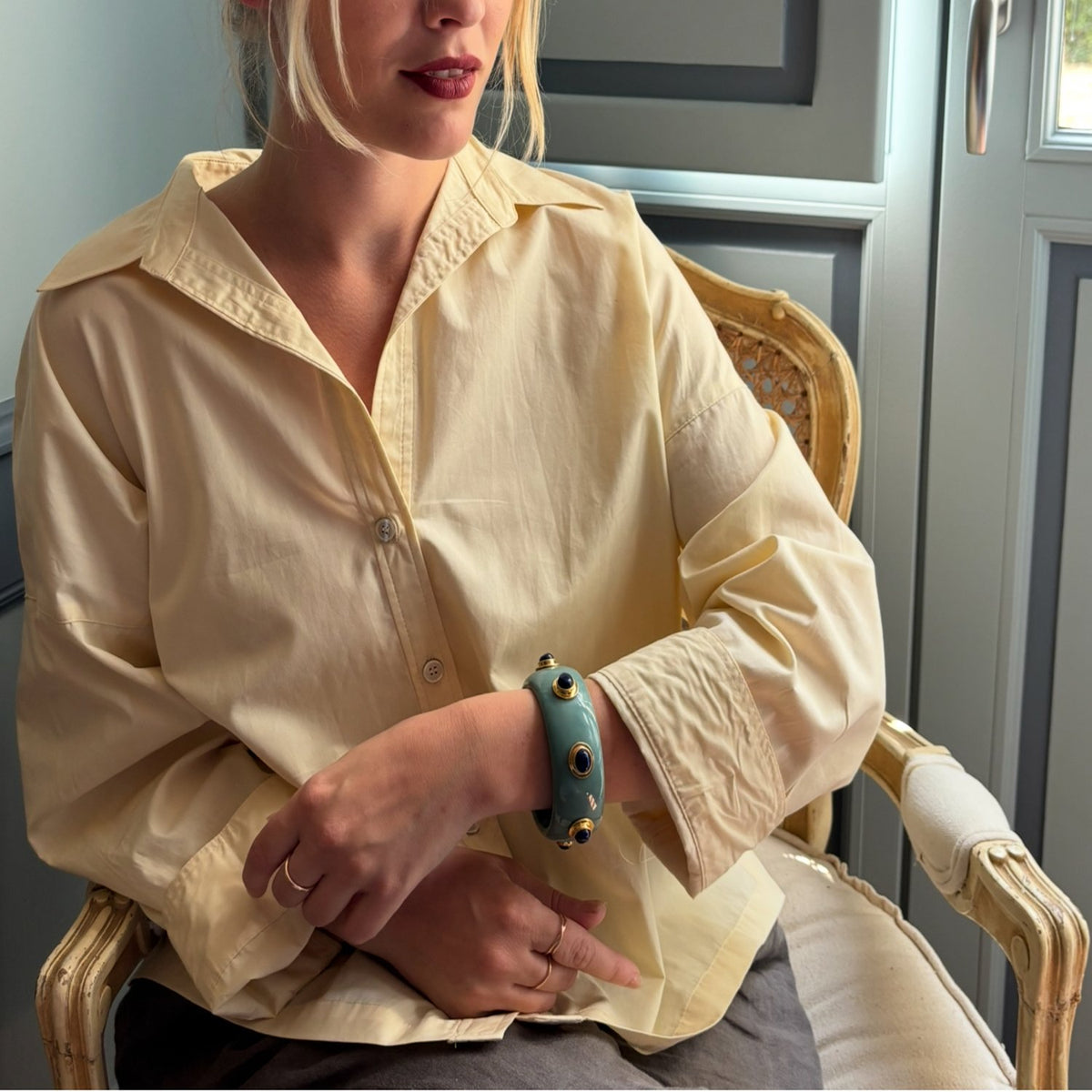 Renee Bangle In Turquoise Resin And Lapis Stones