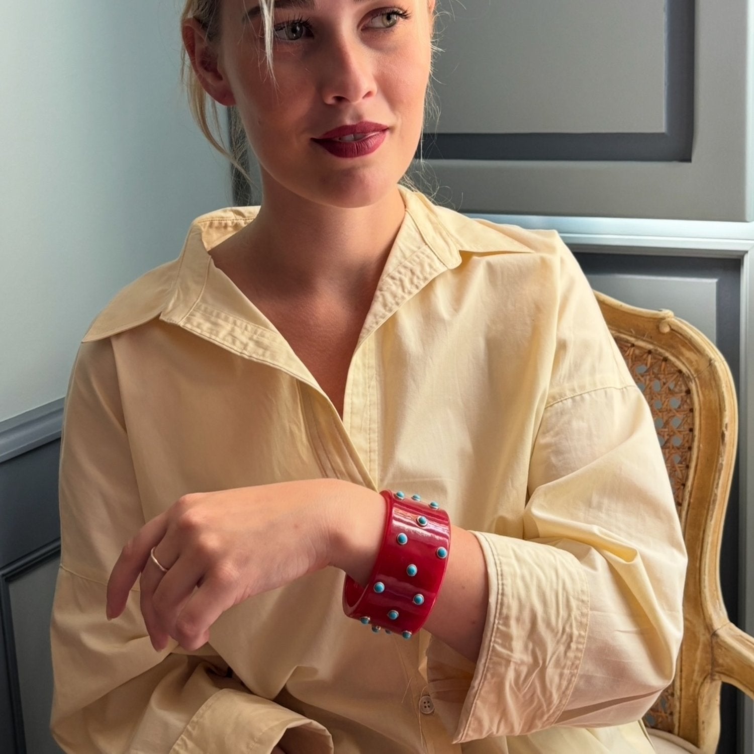 Bella Red Carnelian Bangle With Turquoise Resin Stones