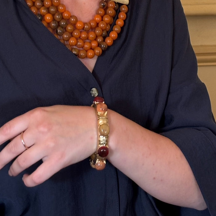 Flora Multi Stone Carnelian And Amber Resin Stone Bangle