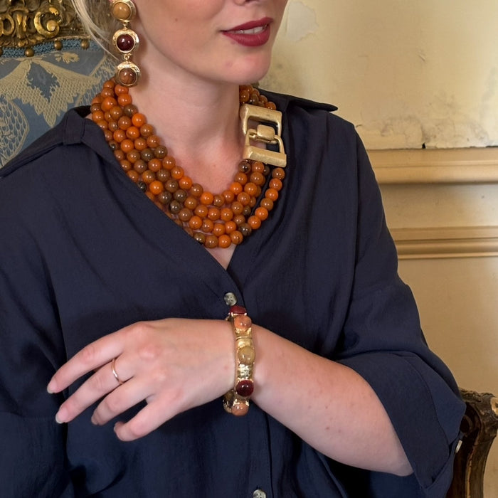 Flora Three Stone Carnelian and Amber Resin Pierced Earrings