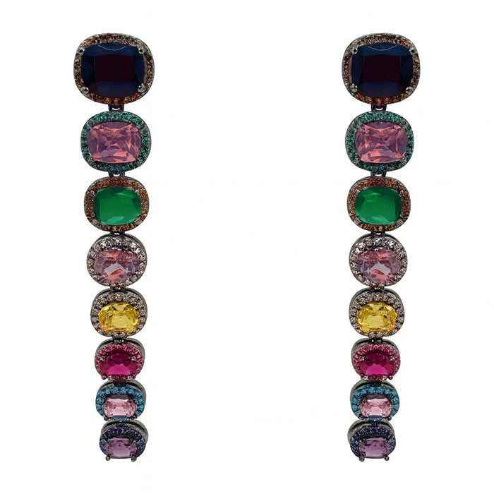 Alexis Multi Color Cushion Cut Clip On Cubic Zirconia Earrings
