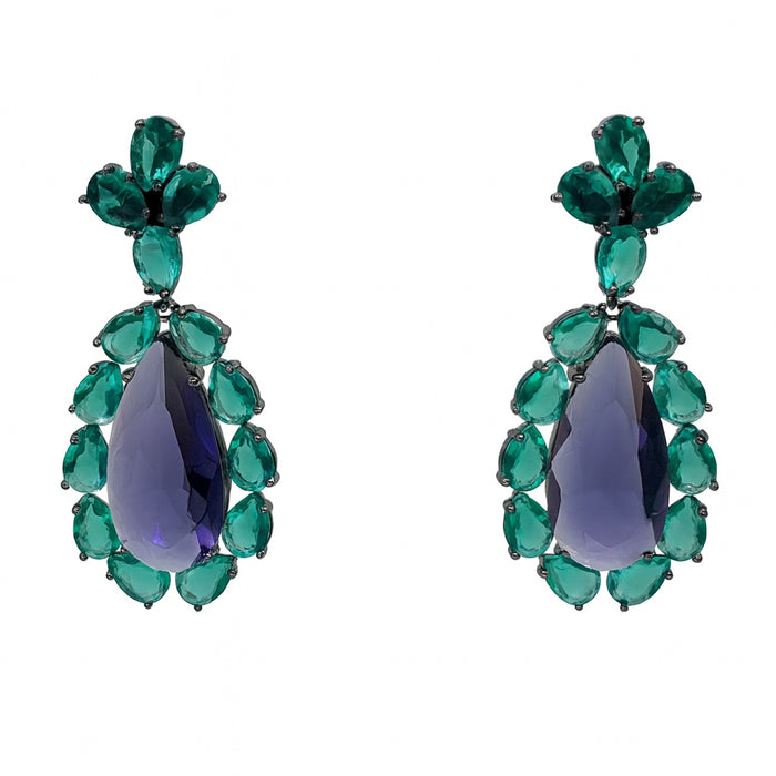 Paula Emerald And Amethyst Drop Pierced Earrings