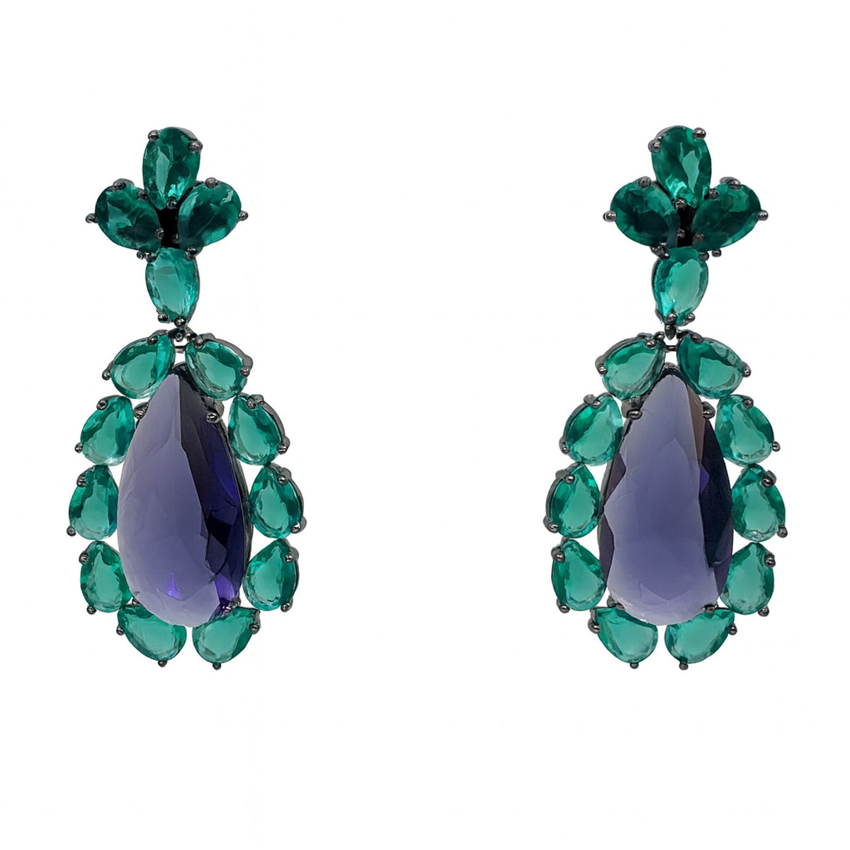 Paula Emerald And Amethyst Drop Clip Earrings