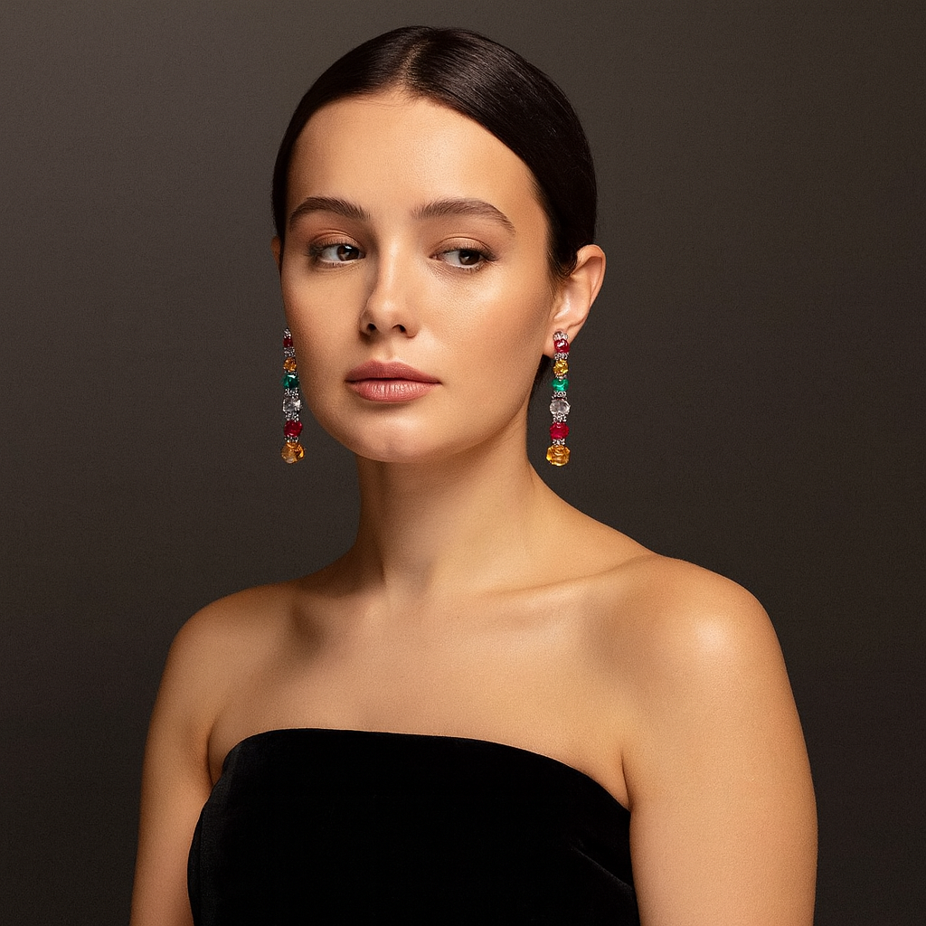 Rosa Multi Color Cubic Zirconium Pierced Drop Earrings