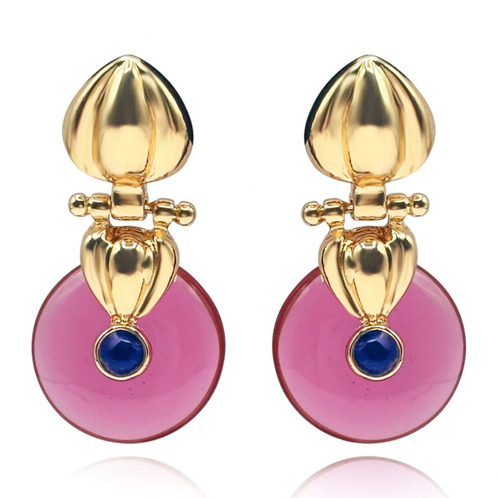 Gold Drop Earring With Pink Tourmaline  Resin Drop