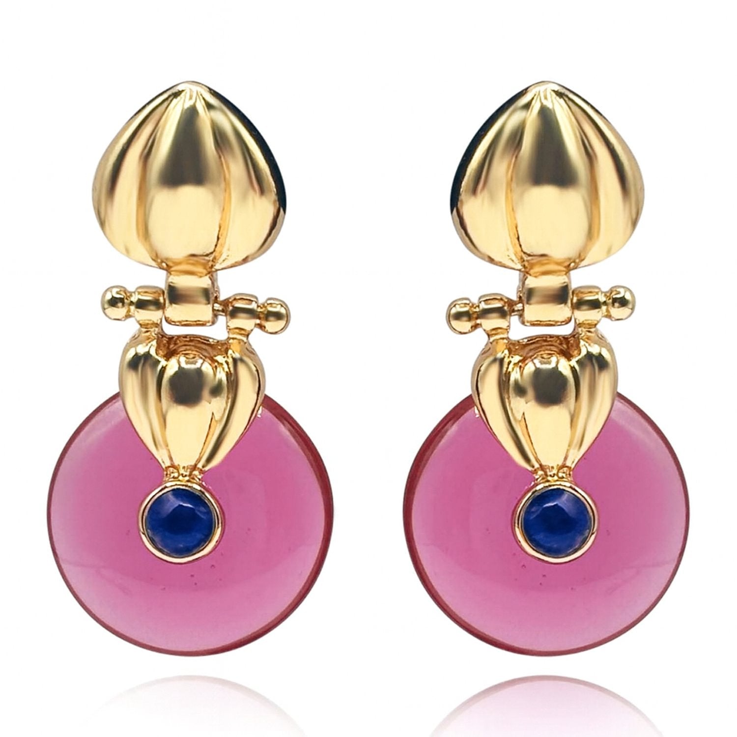 Annie Gold Drop Earring With Pink Tourmaline Resin Drop