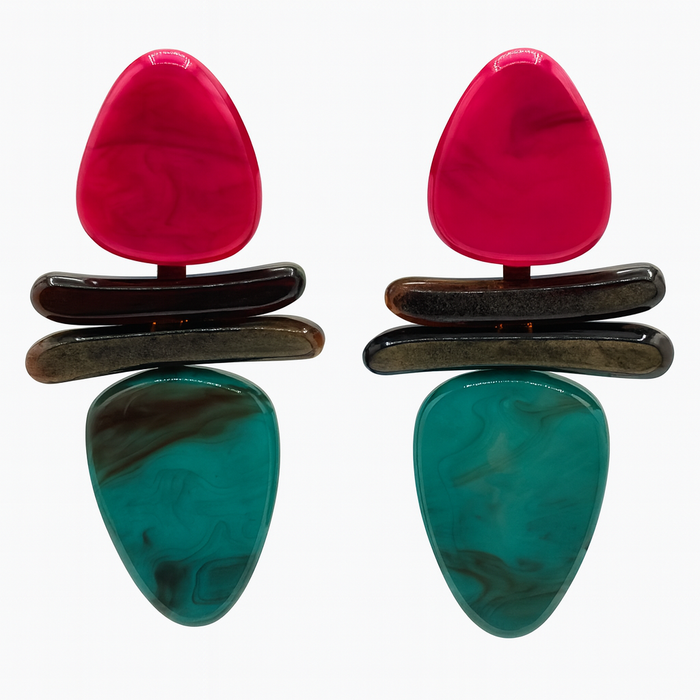 LUISA FUSCHIA AND TORTOISE AND TURQUOISE DROP RESIN EARRINGS