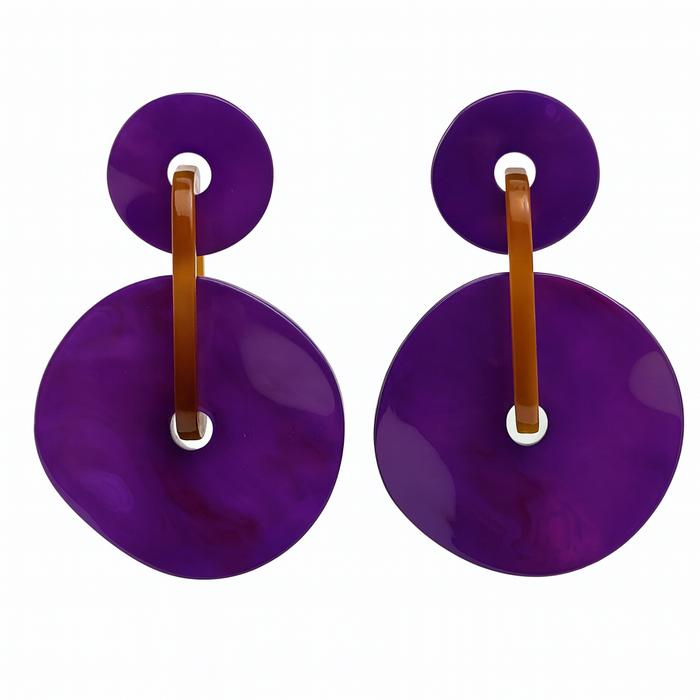 GRETA DOUBLE DISC PURPLE RESIN DROP EARRINGS