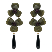 BETH OLIVE DOUBLE FLORAL RESIN DROP EARRINGS