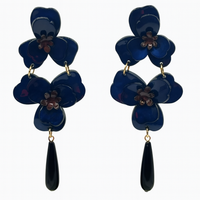 BETH NAVY DOUBLE FLORAL RESIN DROP EARRINGS