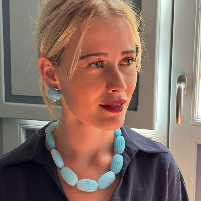 Luisa Carved Turquoise And Amethyst Resin Clip Earrings