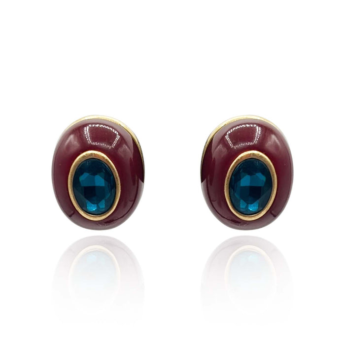 Stephanie Brown Resin Pierced Earring With Sapphire Glass Stone