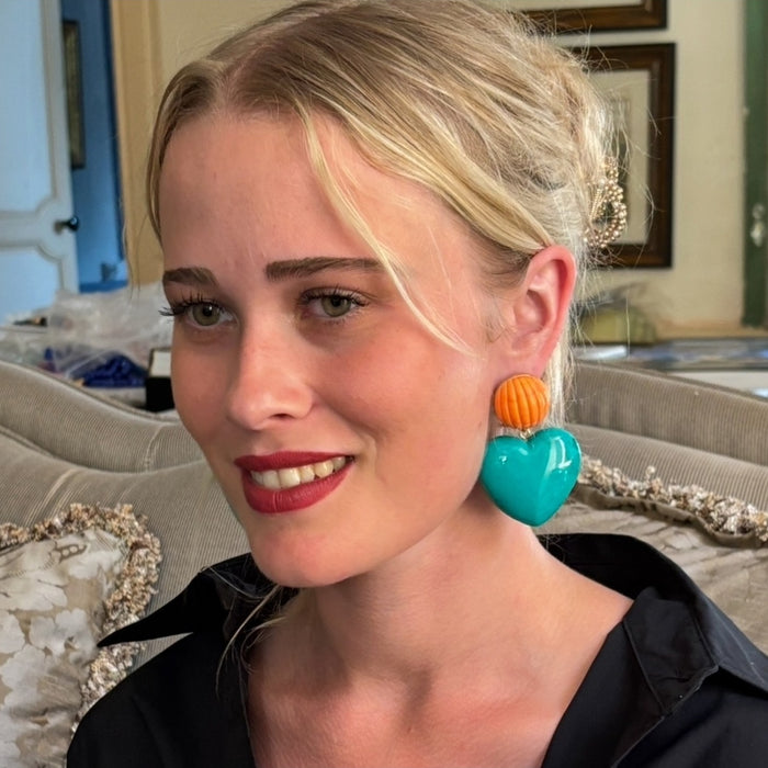 Amour Carved Coral Pierced Resin With Jade Resin Heart Drop