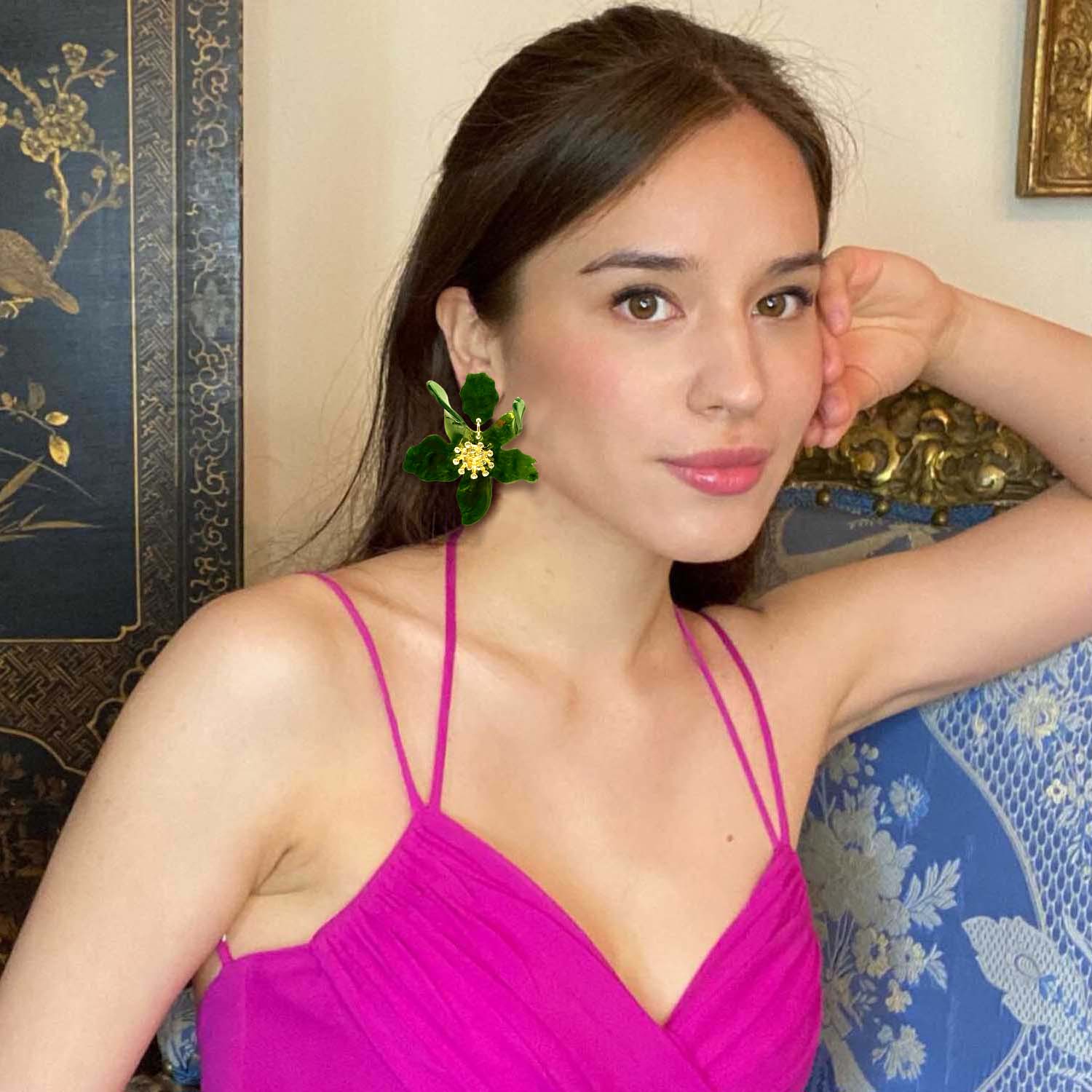 Aurelia Olive Floral Resin Drop Earrings