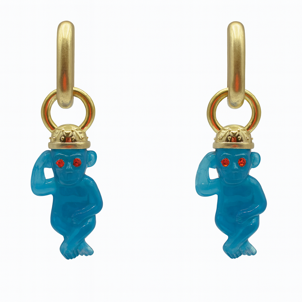Monkey Cerulean Blue Resin Drop Earrings