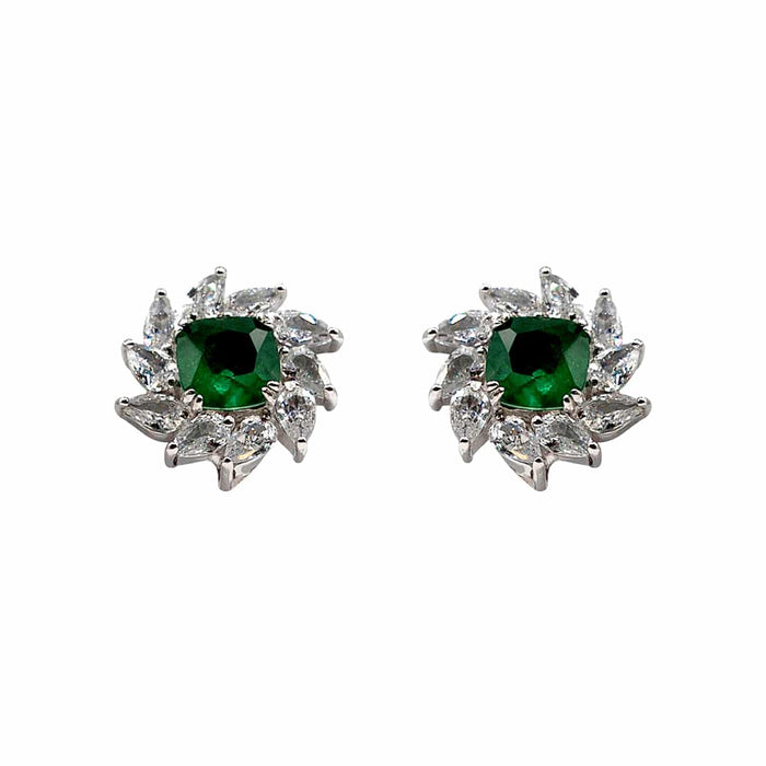 Emerald & Diamond Clip-On Earrings in Sterling Silver | Elegant Statement Jewelry