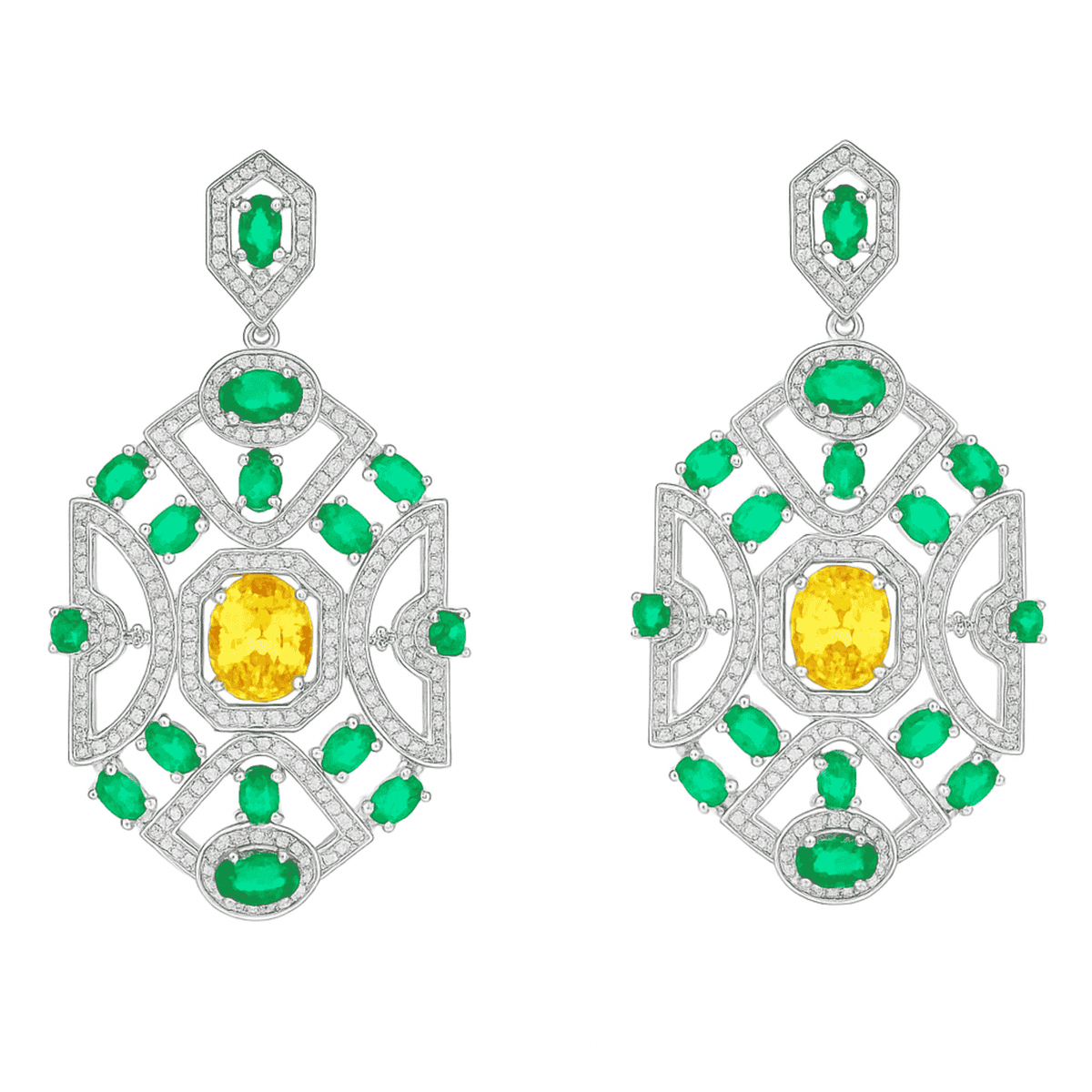 Norma Emerald And Canary Cubic Zirconium Deco Earrings