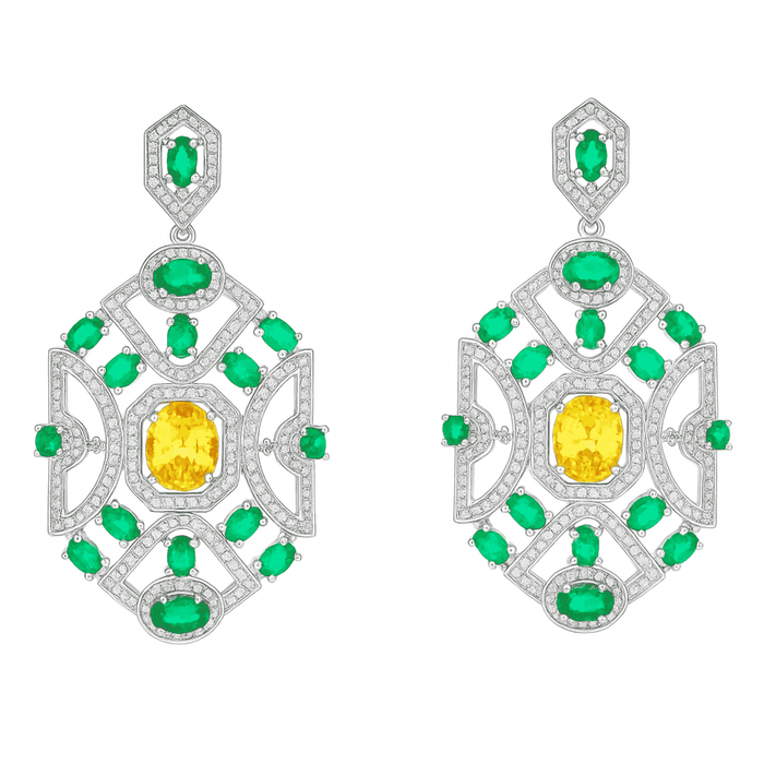 Norma Emerald And Canary Cubic Zirconium Deco Earrings