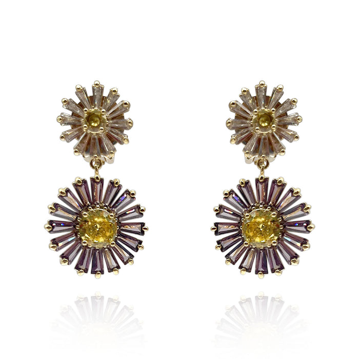 Lavender And Yellow Diamond Clip-On Earrings With Crystal Baguettes