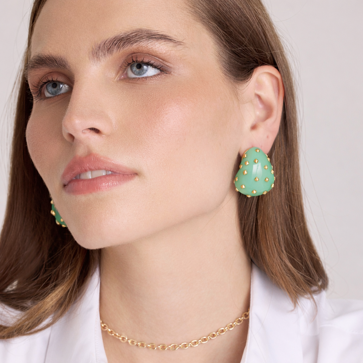 Maristella Jade Studded Resin Pierced Hoop Earrings