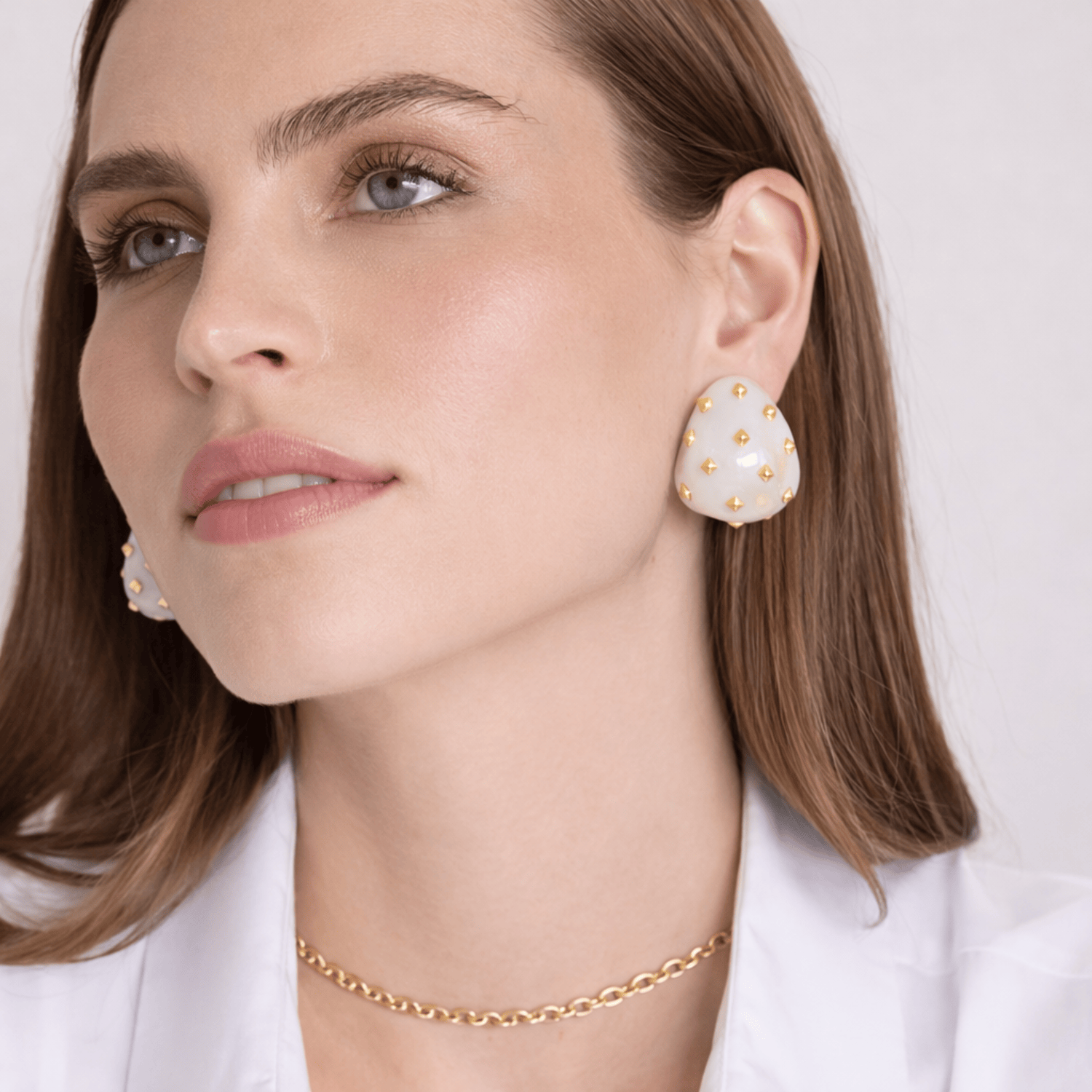 Maristella Mother Of Pearl Studded Resin Pierced Hoop Earrings