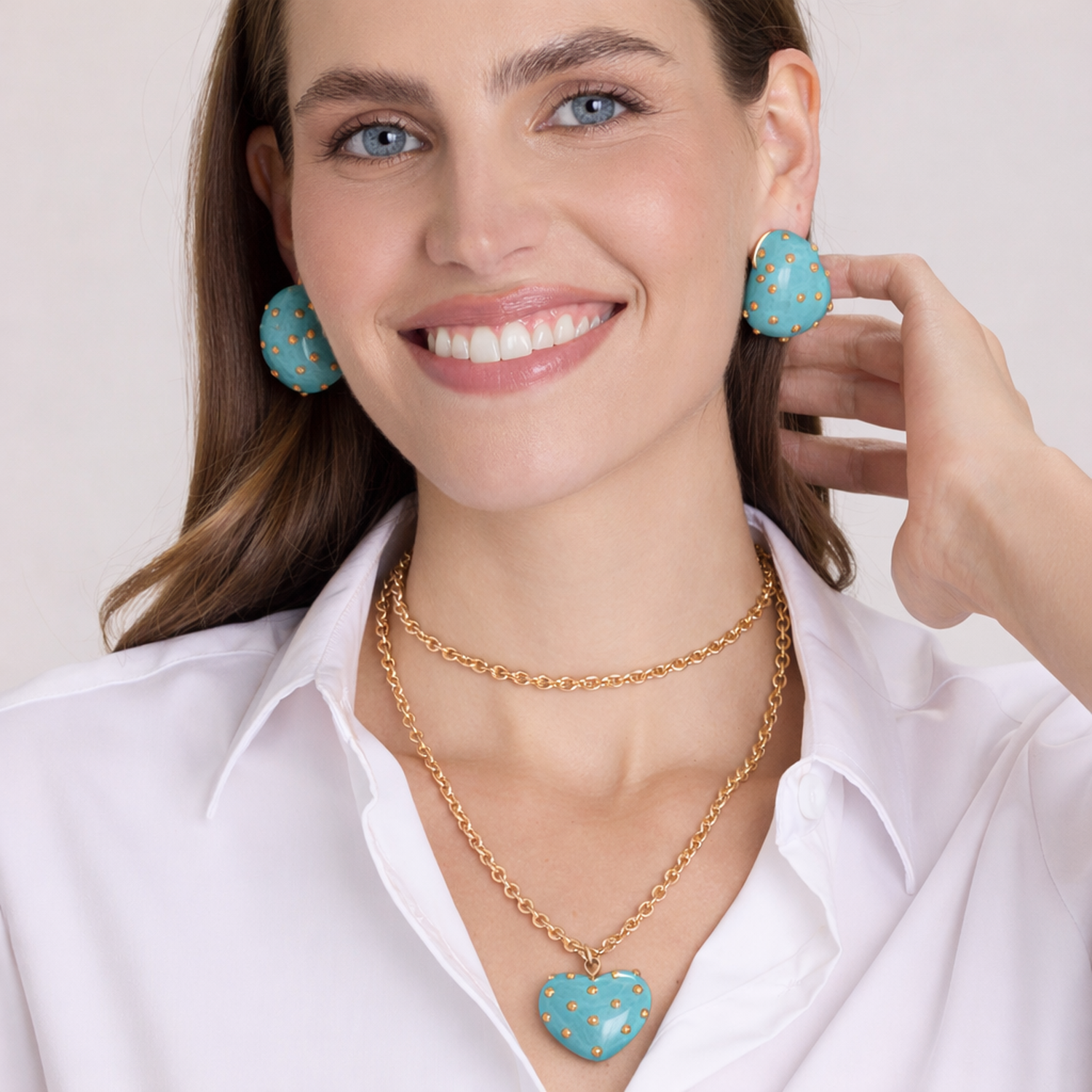 Ophelia Aqua Resin Studded Heart Pendant