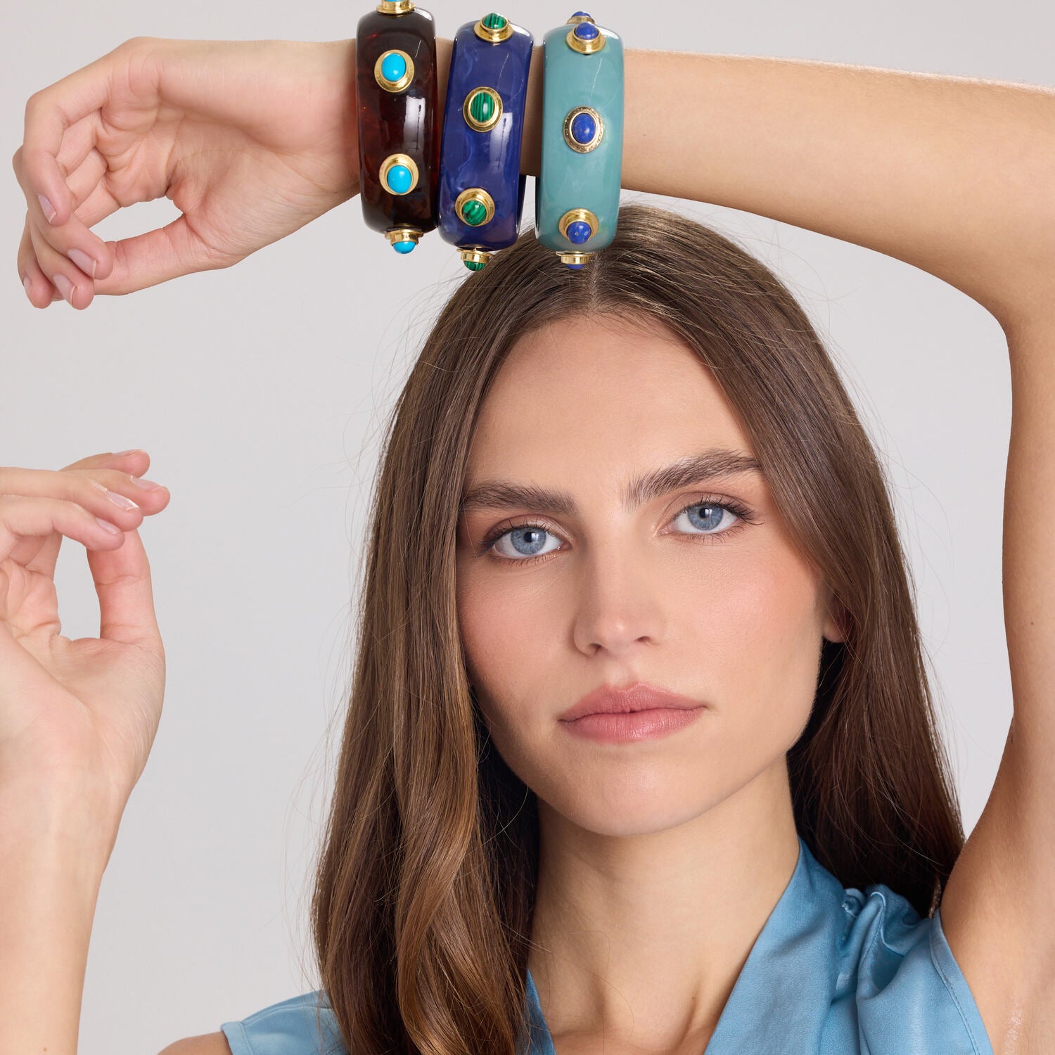 Renee Bangle In Tortoise Resin And Turquoise Stones