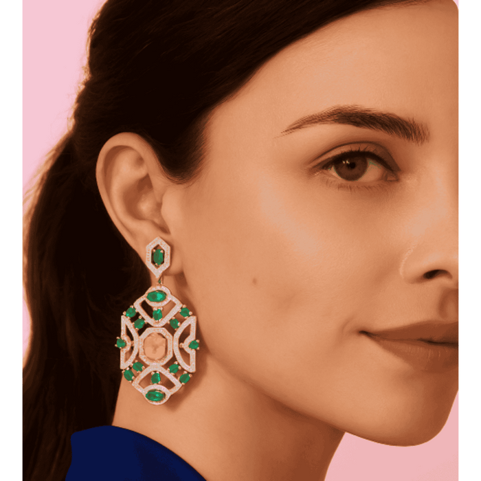 Norma Emerald And Canary Cubic Zirconium Deco Earrings