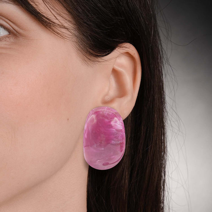 Magenta Resin Semi Hoop Clip On Earrings