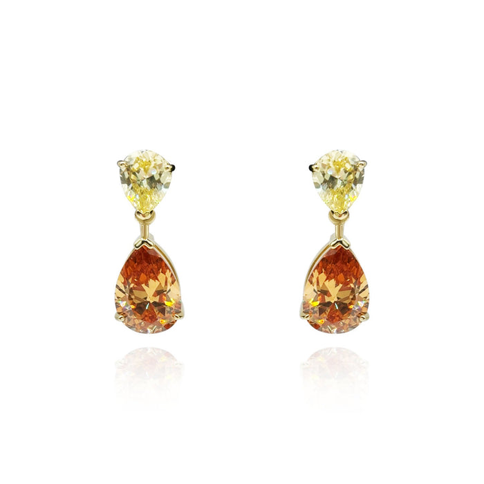 Canary And Brown Diamond Cubic Zirconia Pear Shaped Drop Earrings In Sterling Silver