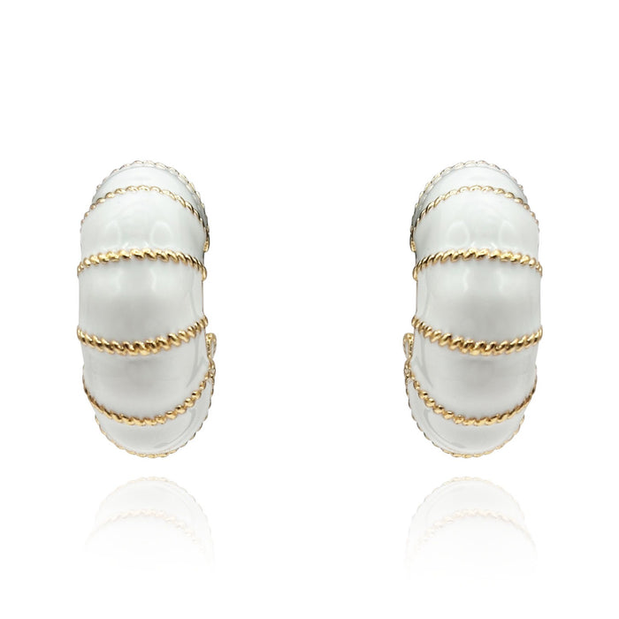 Gold-Plated White Enamel Clip-On Earrings