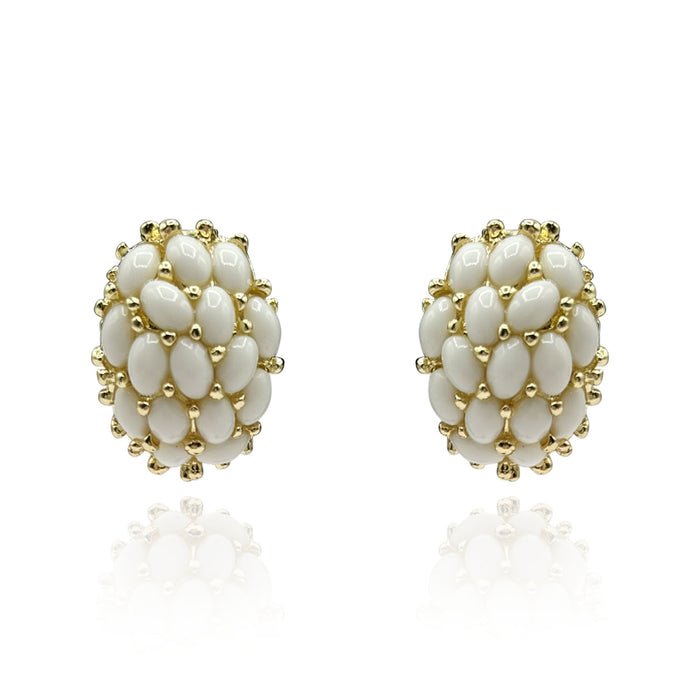 Classic Multi-Stone White Glass Clip On Earrings In Gold-Plated Brass