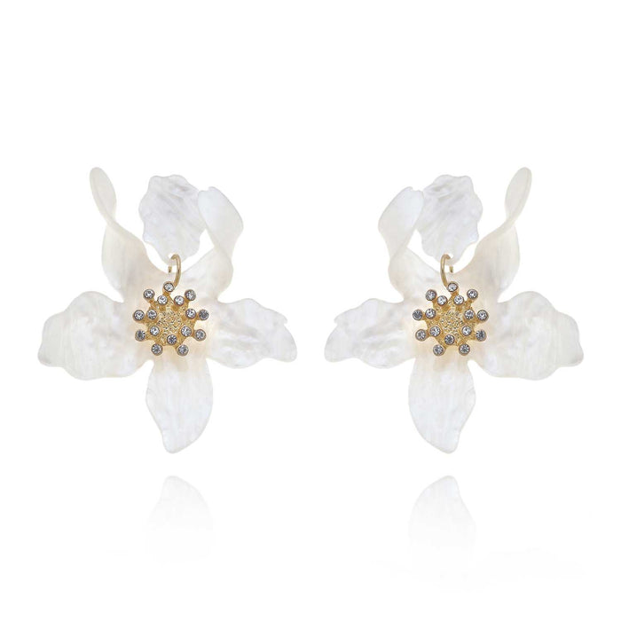 White Floral Resin Drop Earrings