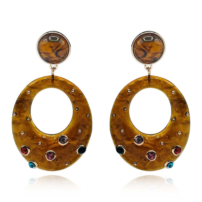 Studded Tortoise Resin Large Hoop Earrings
