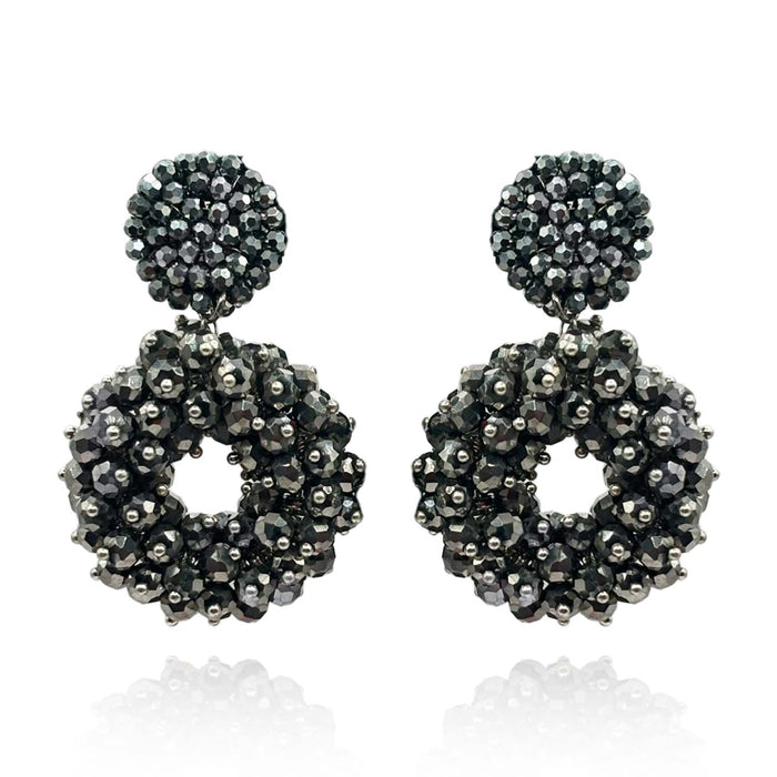 Hematite Glass Faceted Bead Clip On Drop Earrings